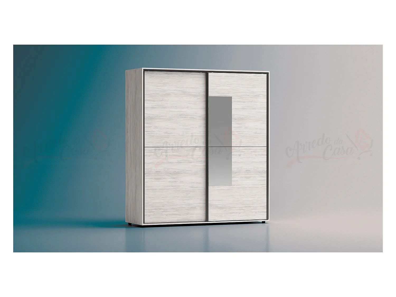 Armadio a 2 ante scorrevoli moderno180x200x59 cm bianco legno AG45