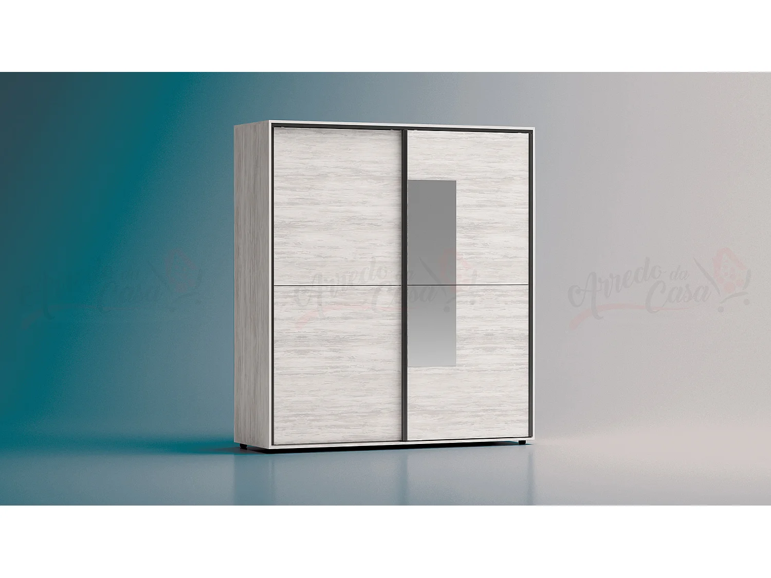 Armadio a 2 ante scorrevoli moderno180x200x59 cm bianco legno AG45