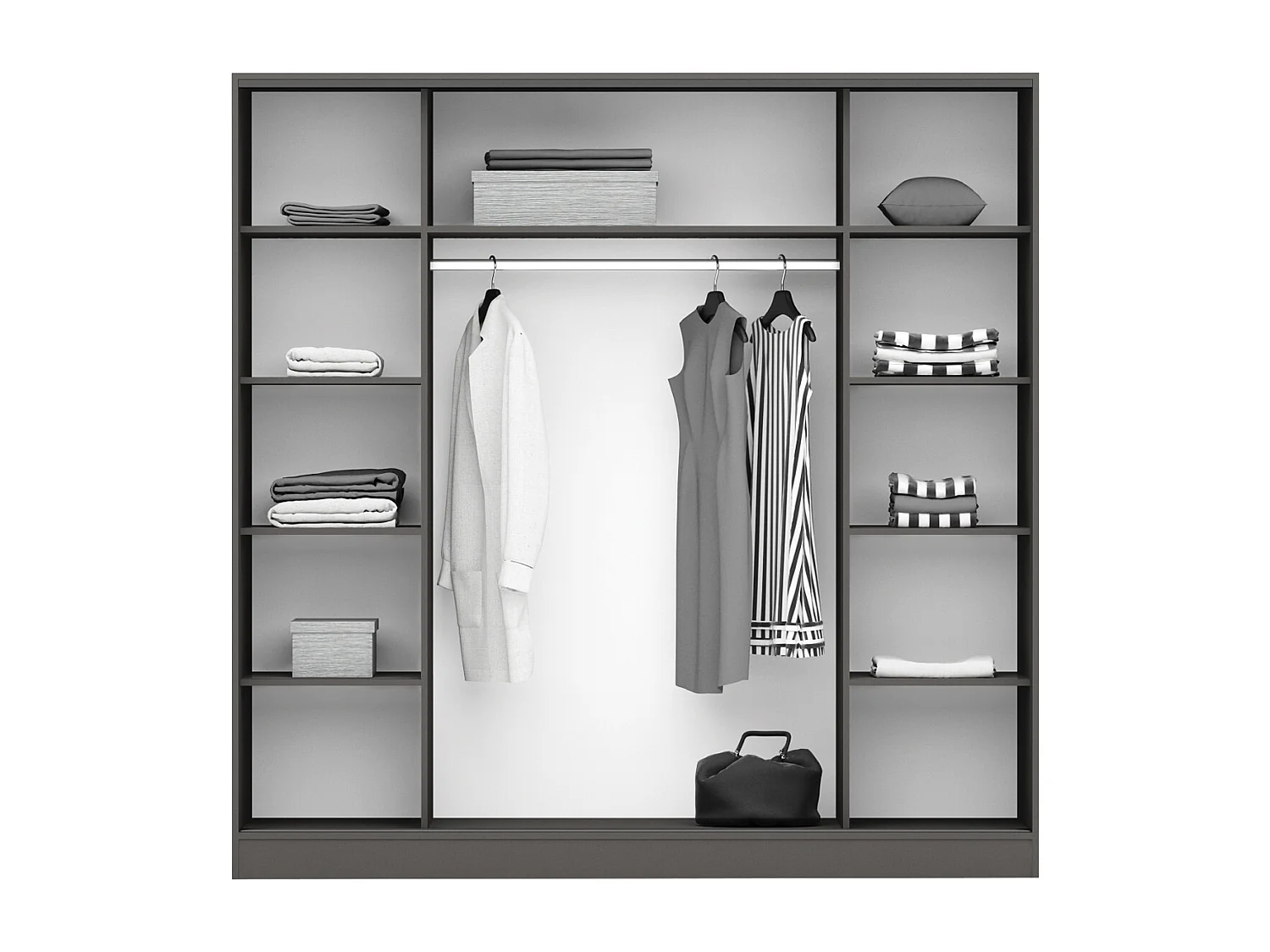 Armadio moderno ad ante scorrevoli 200x200x59 cm in rovere cannettato e grafite AG58