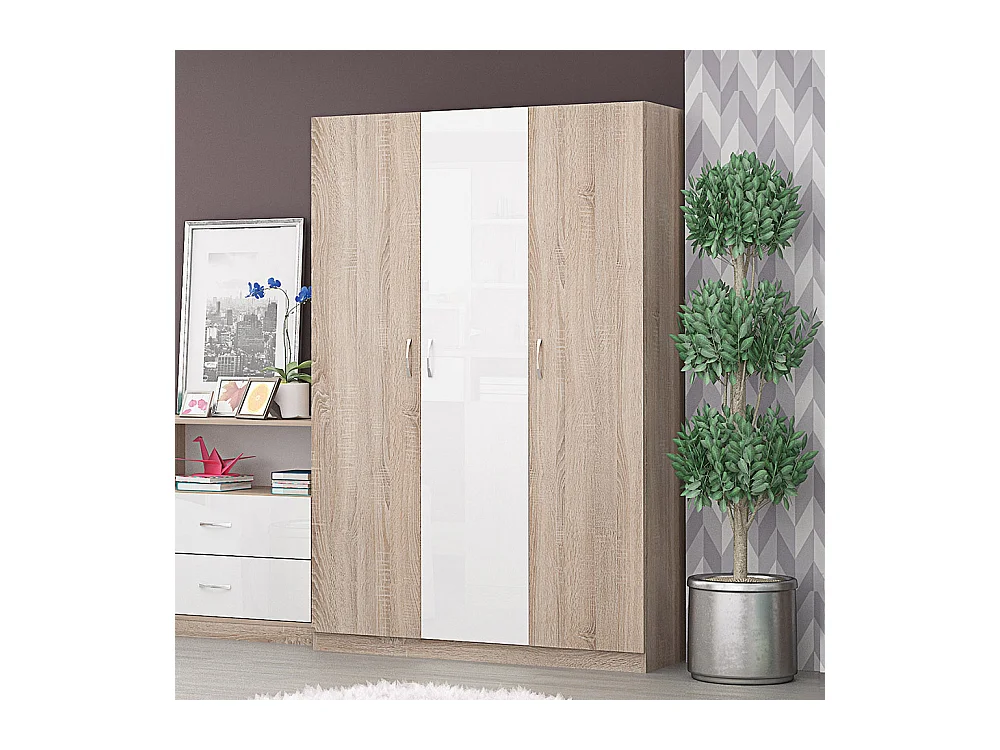 Armadio 3 ante battenti moderno 120x181x52 cm rovere/ bianco lucido AG39