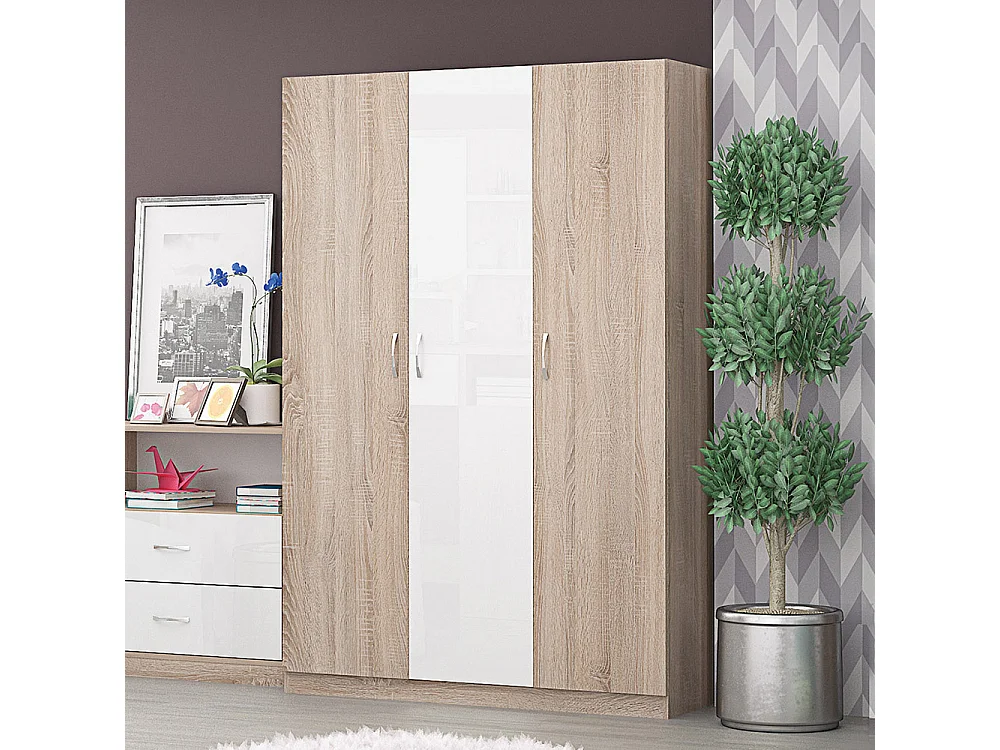 Armadio 3 ante battenti moderno 120x181x52 cm rovere/ bianco lucido AG39