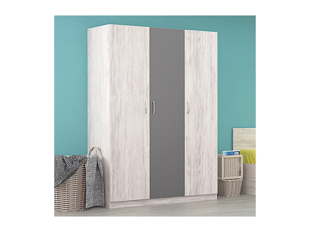 Armadio 3 ante battenti moderno 120x181x52 cm rovere bianco e antracite AG39
