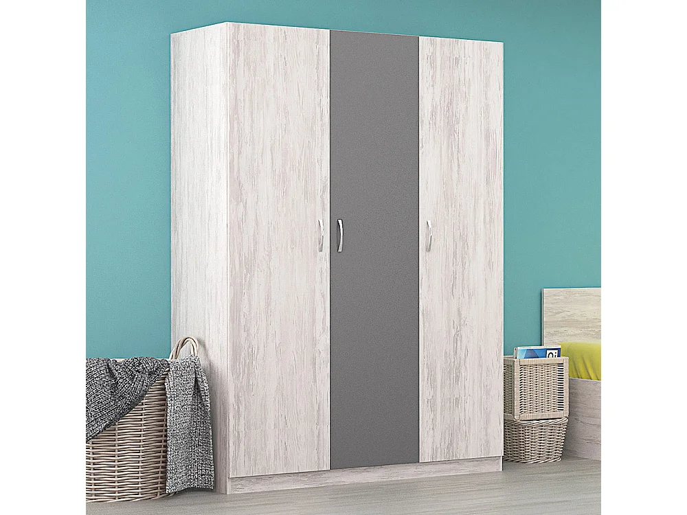 Armadio 3 ante battenti moderno 120x181x52 cm rovere bianco e antracite AG39