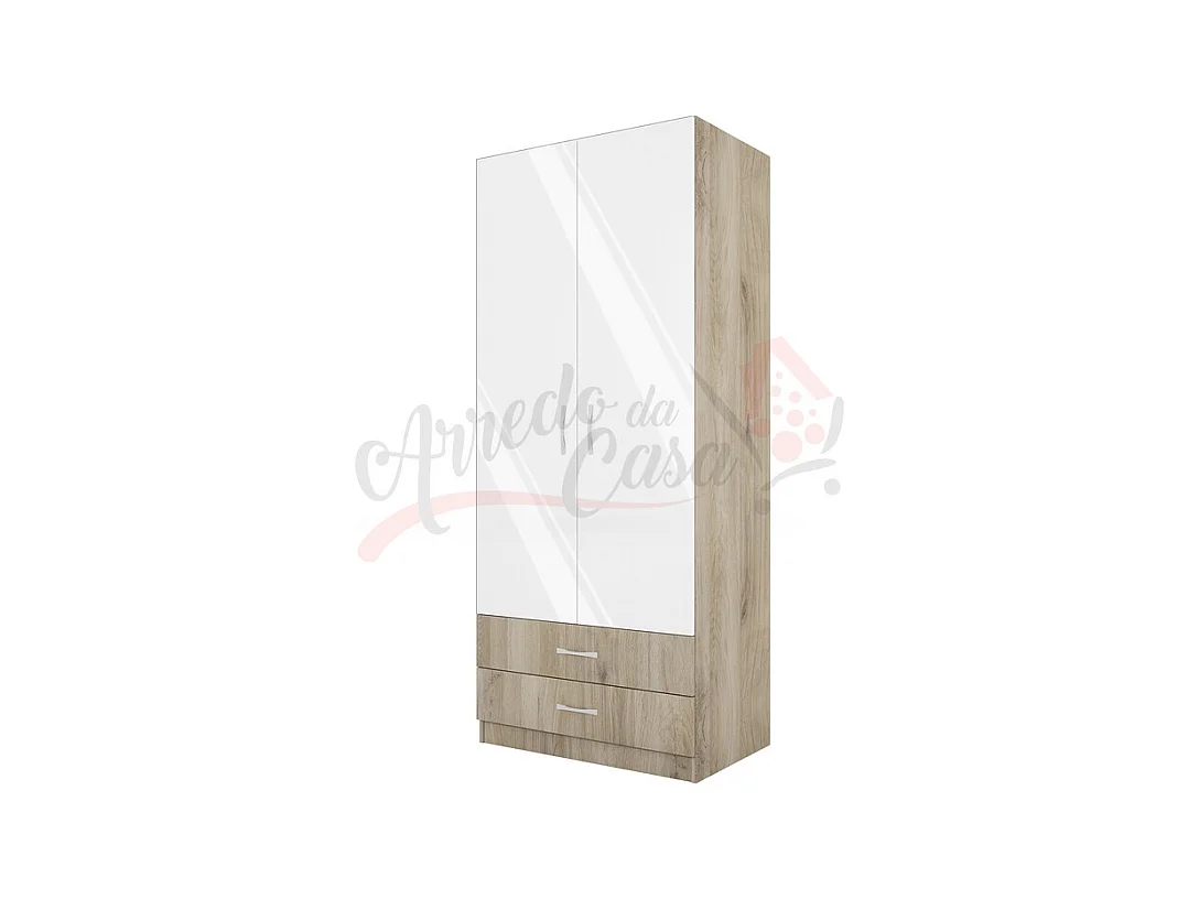 Armadio con anta battente design contemporaneo effetto legno con cassettoni 80x191 rovere e bianco lucido AI1008