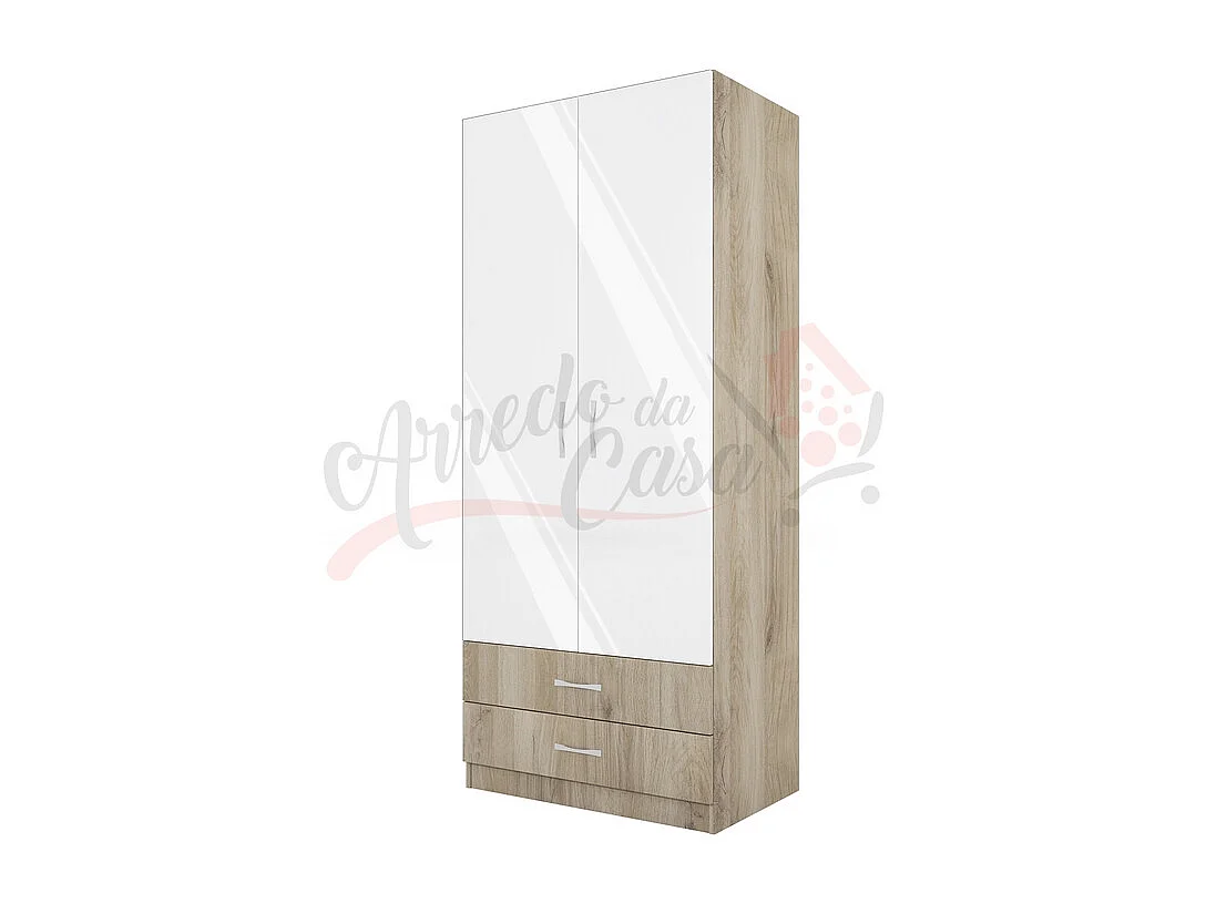 Armadio con anta battente design contemporaneo effetto legno con cassettoni 80x191 rovere e bianco lucido AI1008