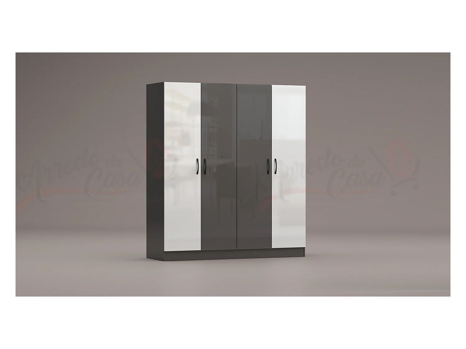 Armadio 4 ante battenti 160x181x52 cm bianco lucido/antracite AG43
