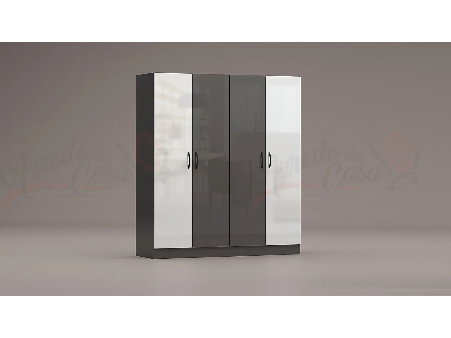 Armadio 4 ante battenti 160x181x52 cm bianco lucido/antracite AG43