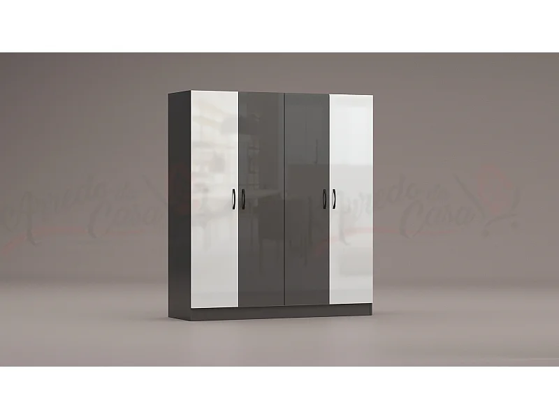 Armadio 4 ante battenti 160x181x52 cm bianco lucido/antracite AG43