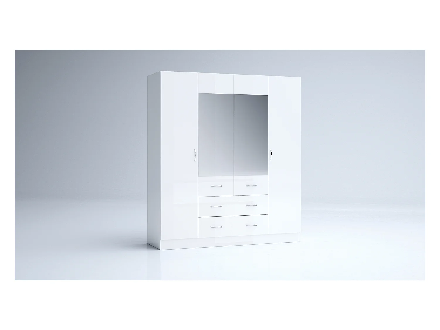 Armadio 4 ante battenti e 2 cassetti 160x181x52 cm bianco lucido AG49