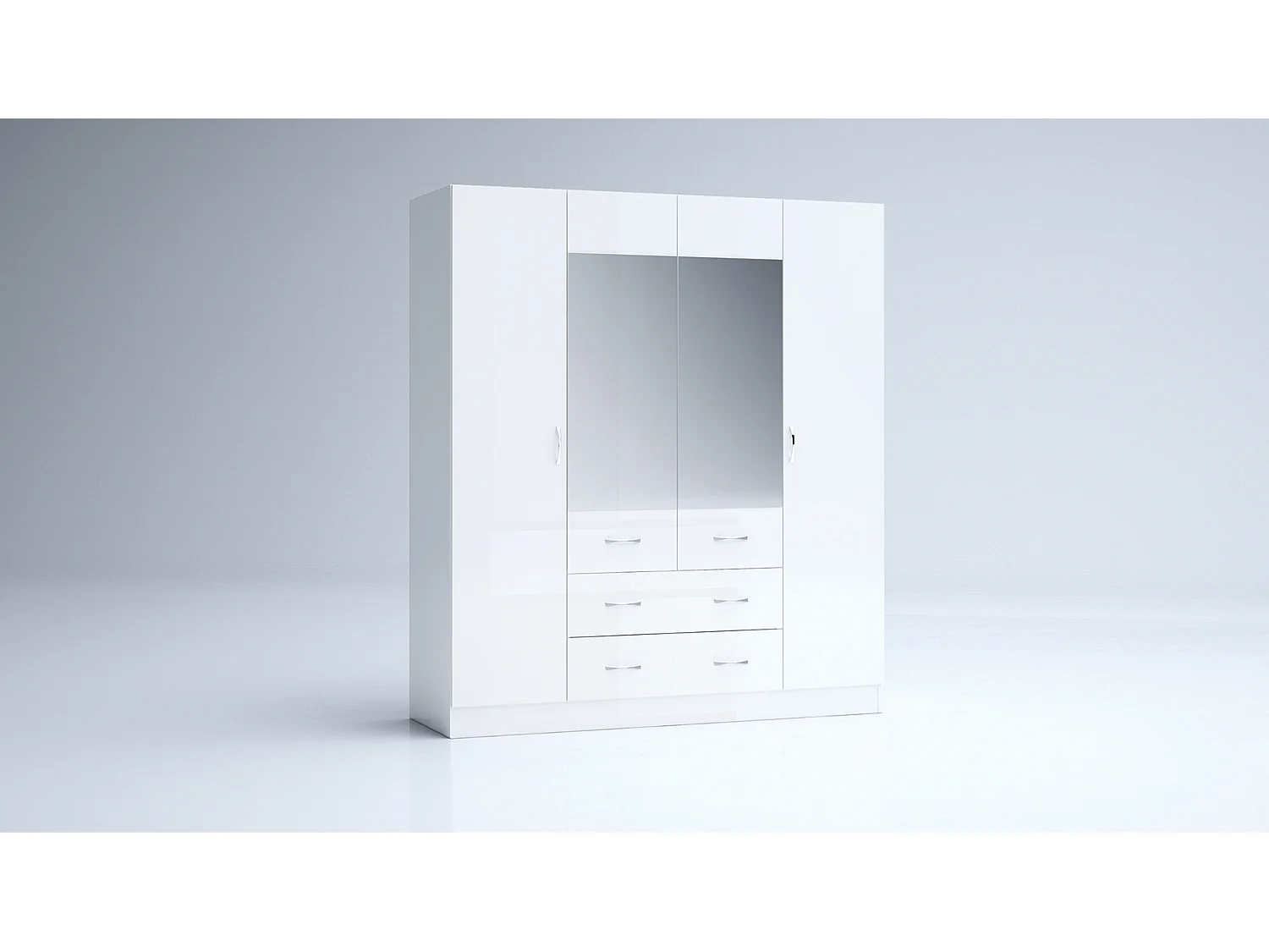 Armadio 4 ante battenti e 2 cassetti 160x181x52 cm bianco lucido AG49