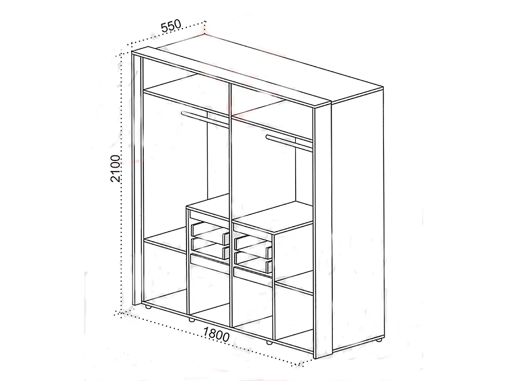 Armadio moderno ad ante battenti e cassetti 180x210 cm beige e noce AU45
