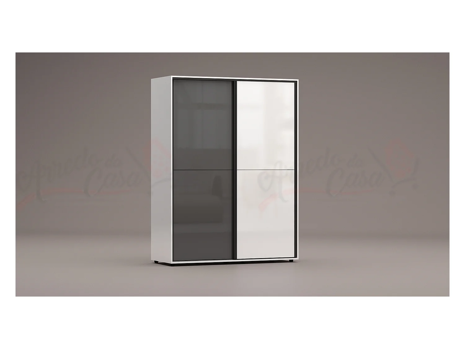 Armadio con due ante scorrevoli design contemporaneo per camera da letto 150x200 bianco e grigio lucido AG4