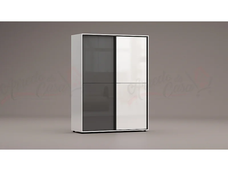 Armadio con due ante scorrevoli design contemporaneo per camera da letto 150x200 bianco e grigio lucido AG4