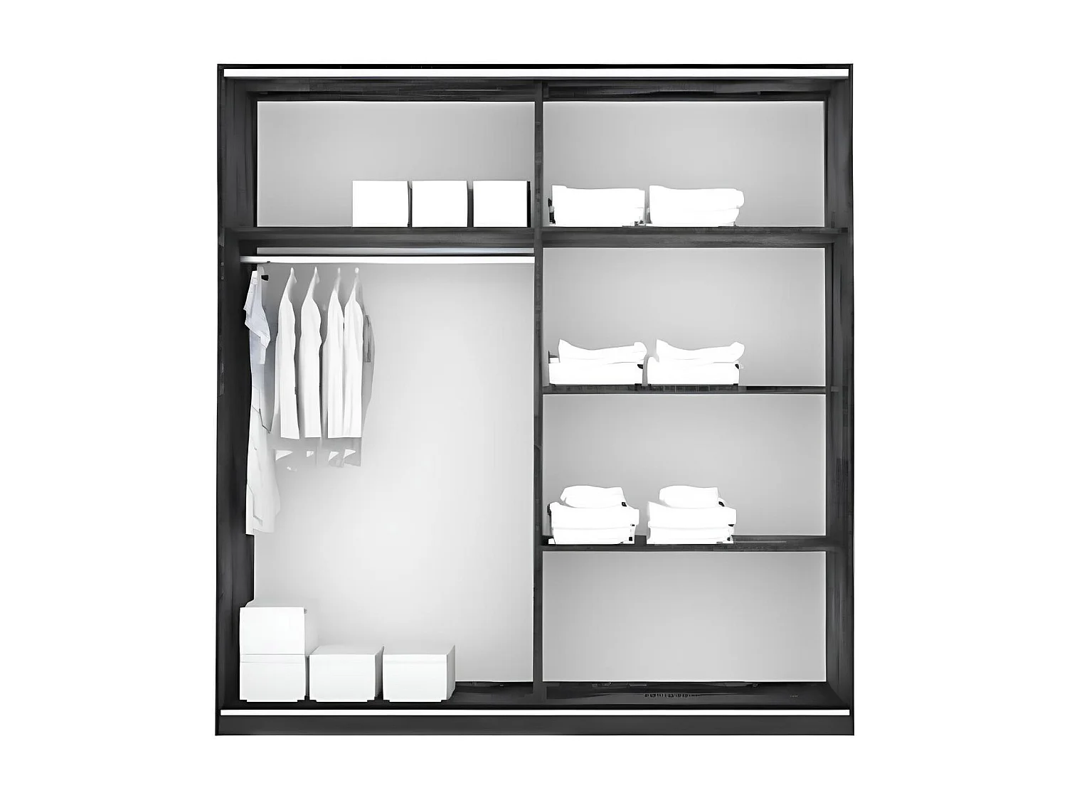 Armadio ad ante scorrevoli ammortizzate con 4 ripiani interni, nero lucido e bianco lucido AG26