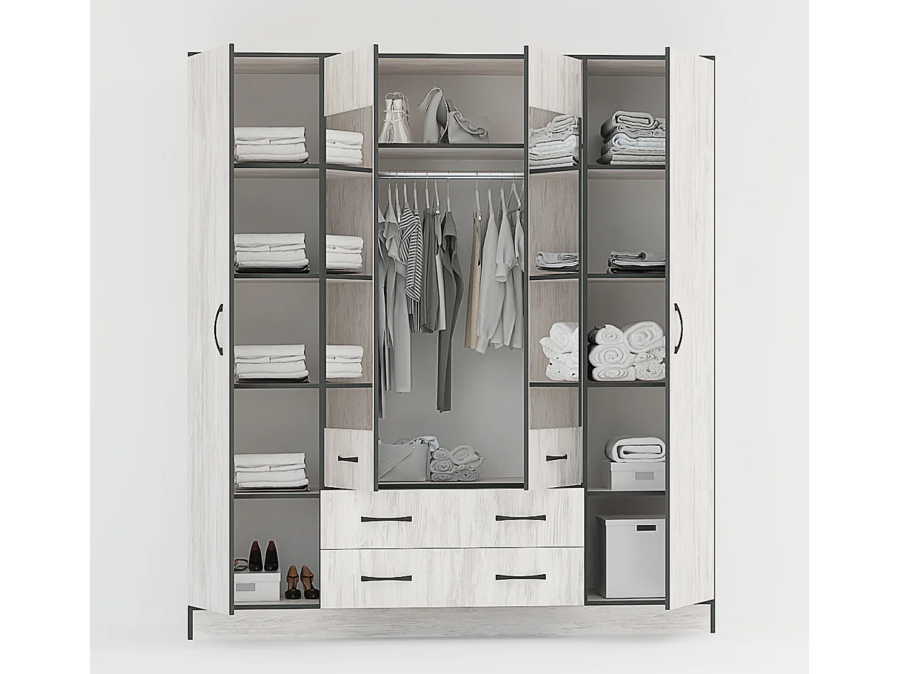 Armadio moderno con specchio e 2 cassetti 180x200 cm bianco effetto legno AG53