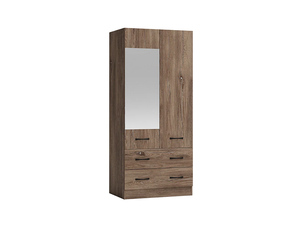 Armadio 2 ante battenti e 2 cassetti moderno 80x181x52 cm marrone AG50