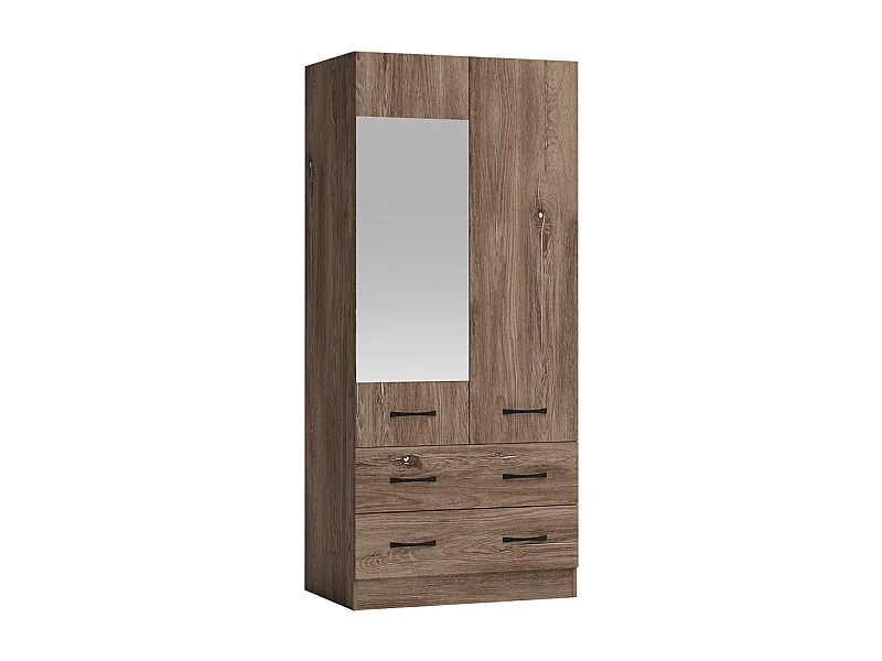 Armadio 2 ante battenti e 2 cassetti moderno 80x181x52 cm marrone AG50