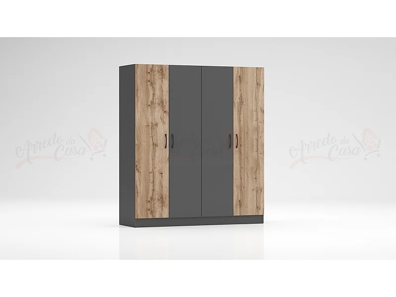 Armadio 4 ante battenti 160x181x52 cm rovere/antracite AG43