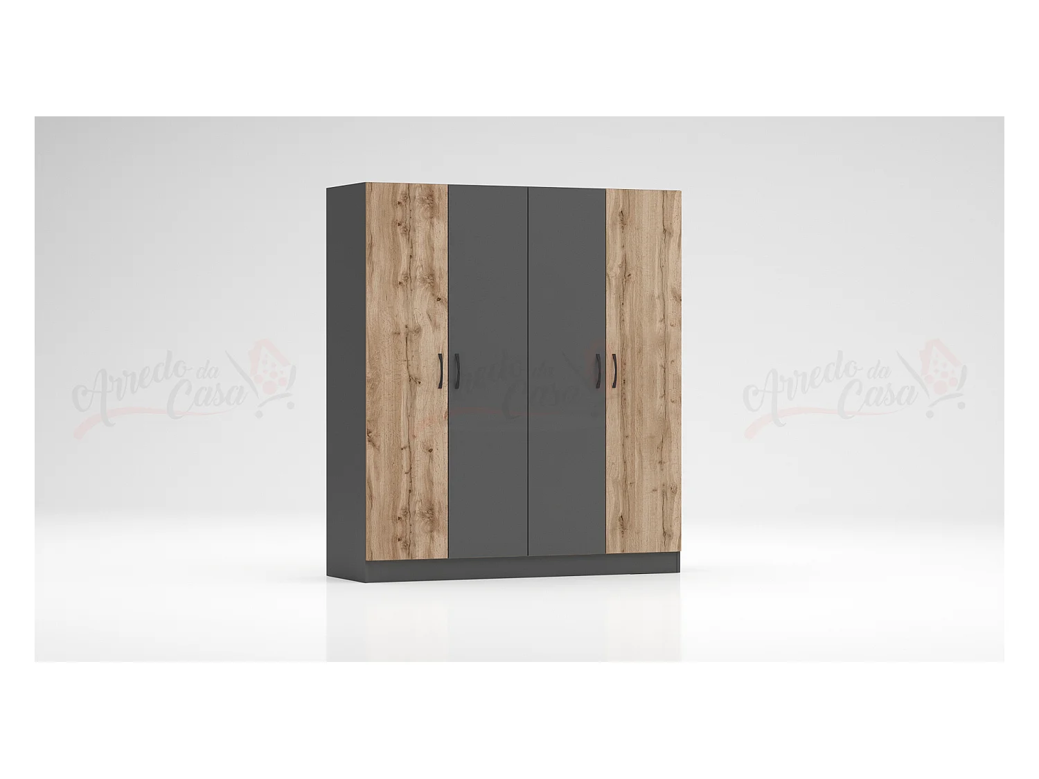 Armadio 4 ante battenti 160x181x52 cm rovere/antracite AG43