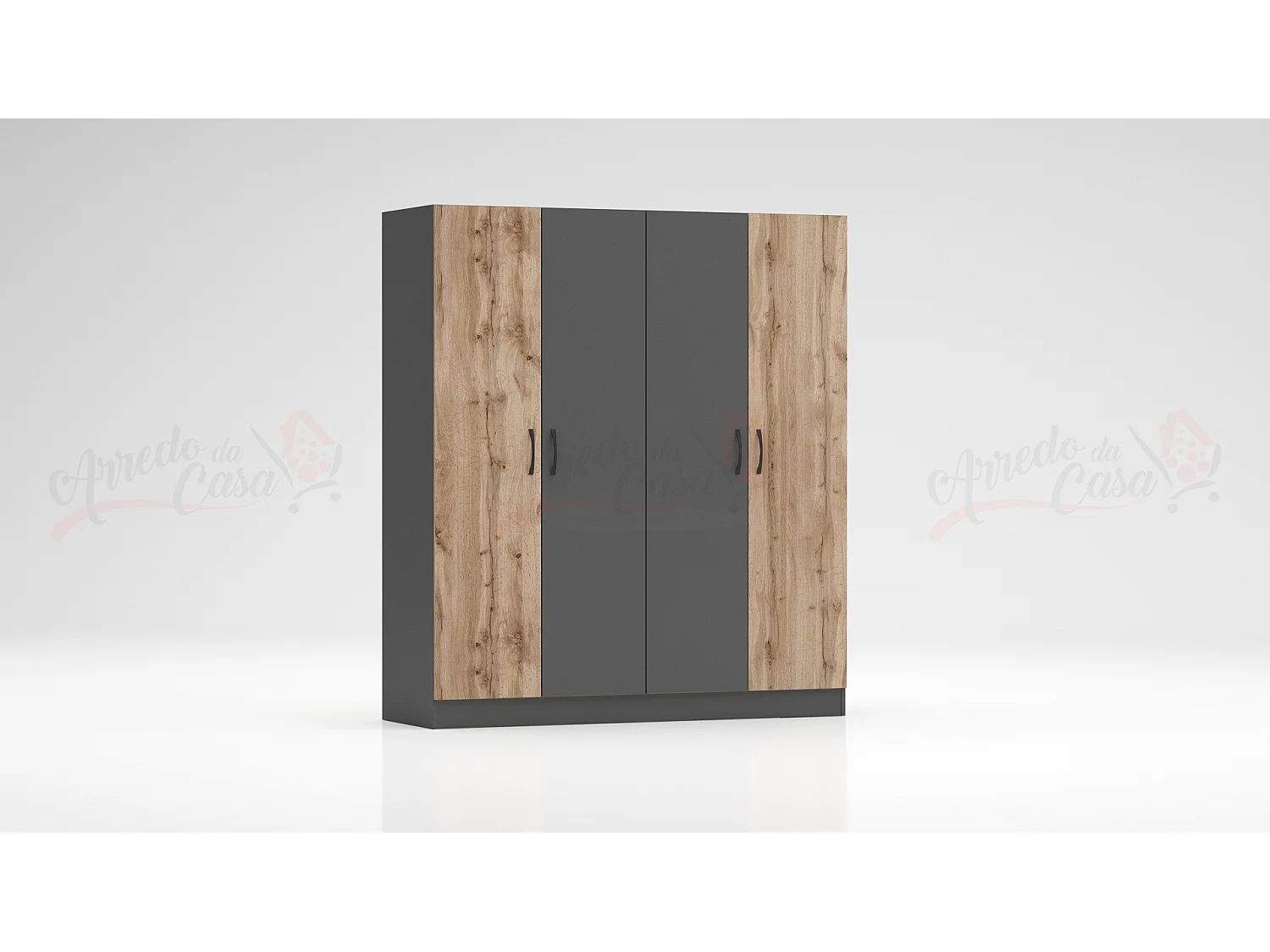 Armadio 4 ante battenti 160x181x52 cm rovere/antracite AG43