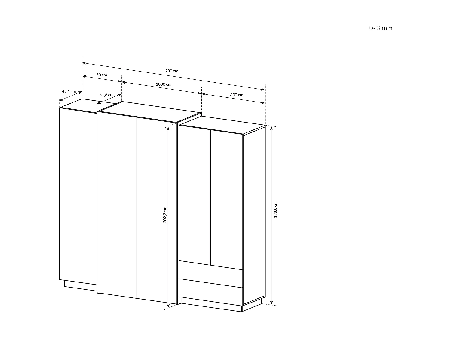 Armadio 230x199cm con 4 ante battenti con specchio interno e 2 cassetti moderno bianco e rovere ALK13