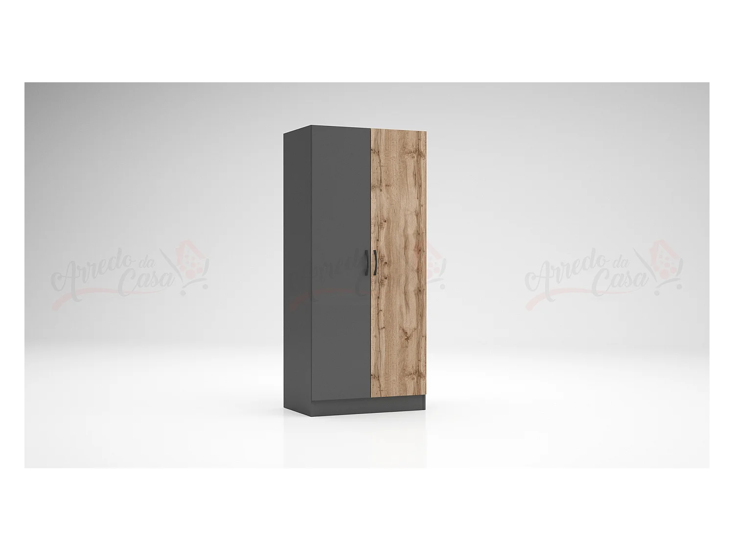 Armadio a due ante battenti effetto legno stile classico 80x181 rovere e antracite AG1