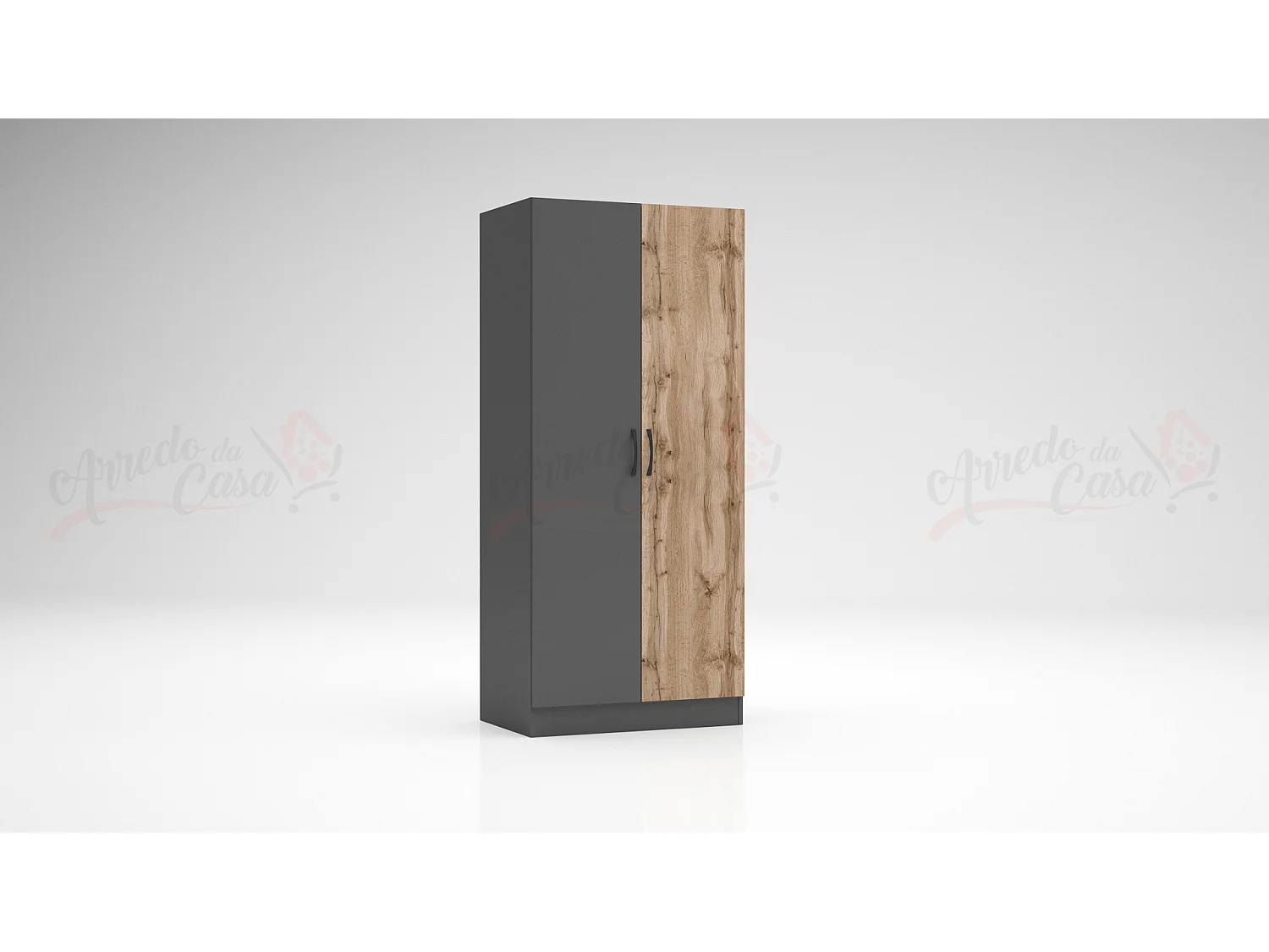 Armadio a due ante battenti effetto legno stile classico 80x181 rovere e antracite AG1