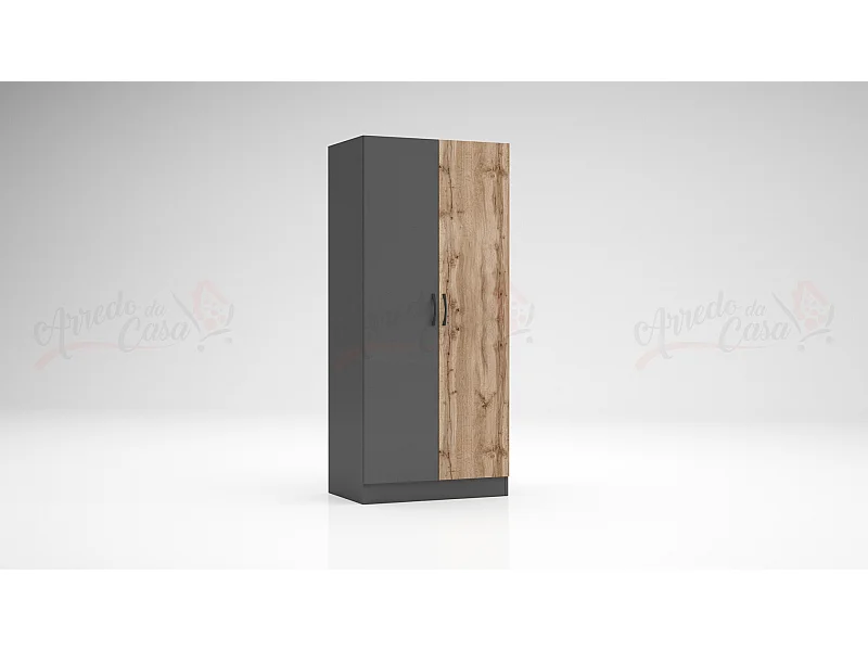 Armadio a due ante battenti effetto legno stile classico 80x181 rovere e antracite AG1