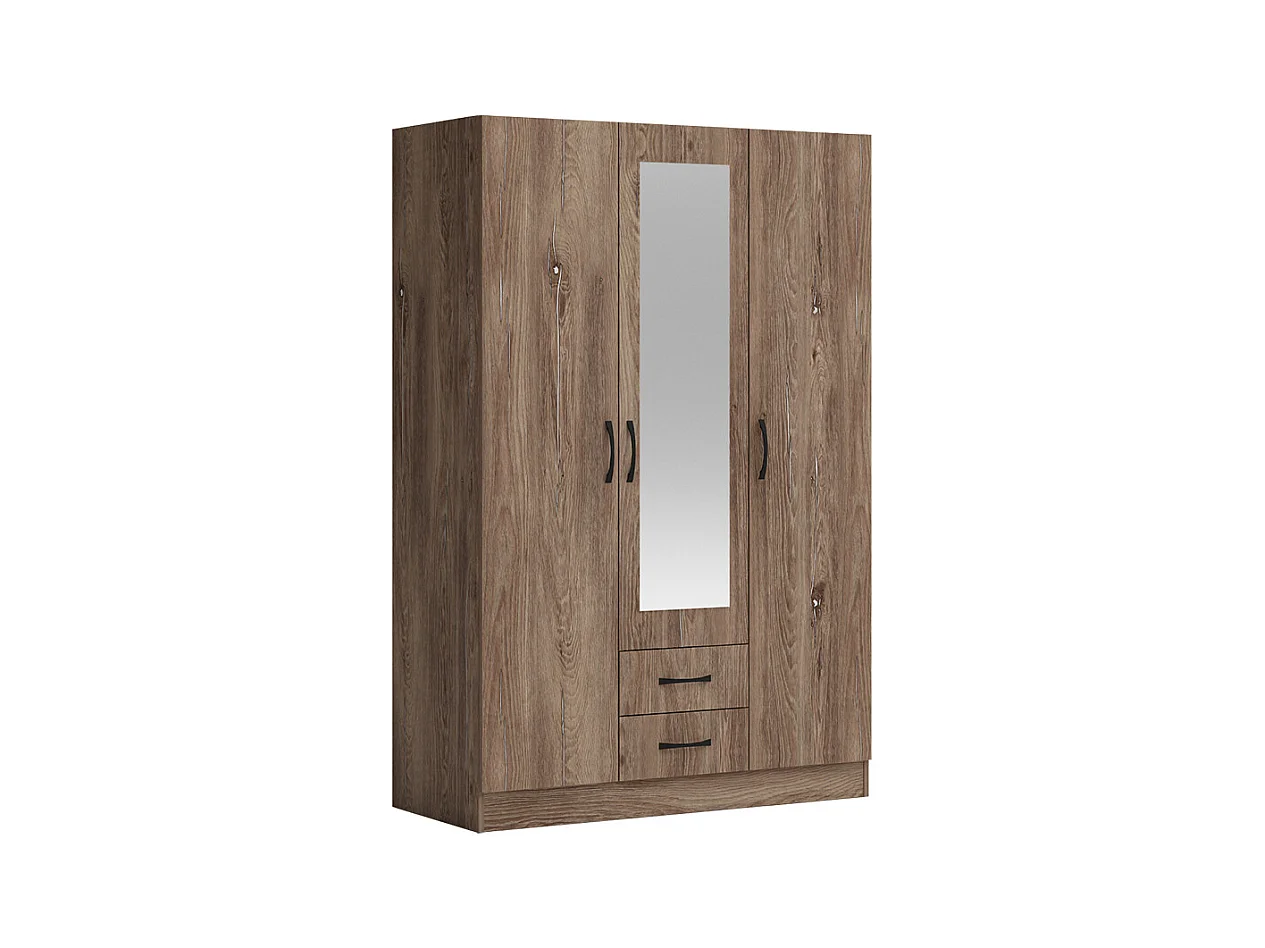 Armadio a tre ante battenti e cassetti con specchio marrone 120x181 AG52