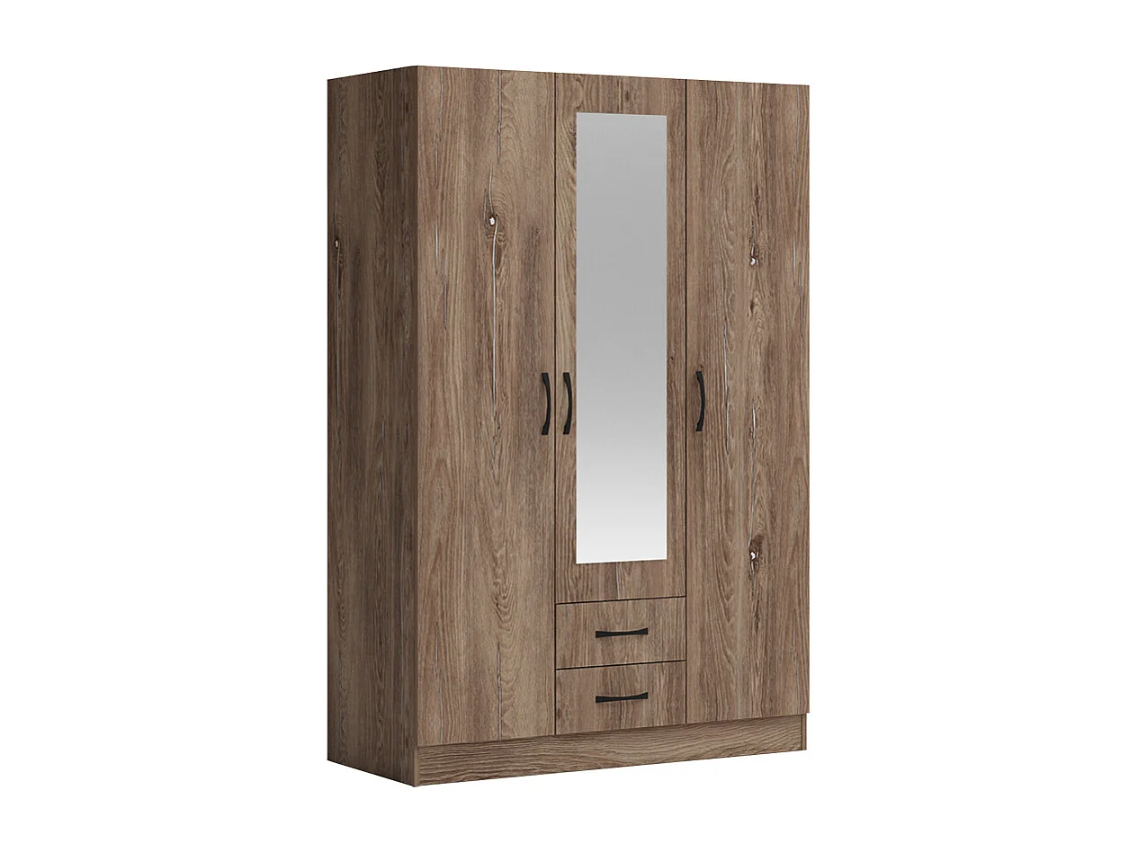 Armadio a tre ante battenti e cassetti con specchio marrone 120x181 AG52