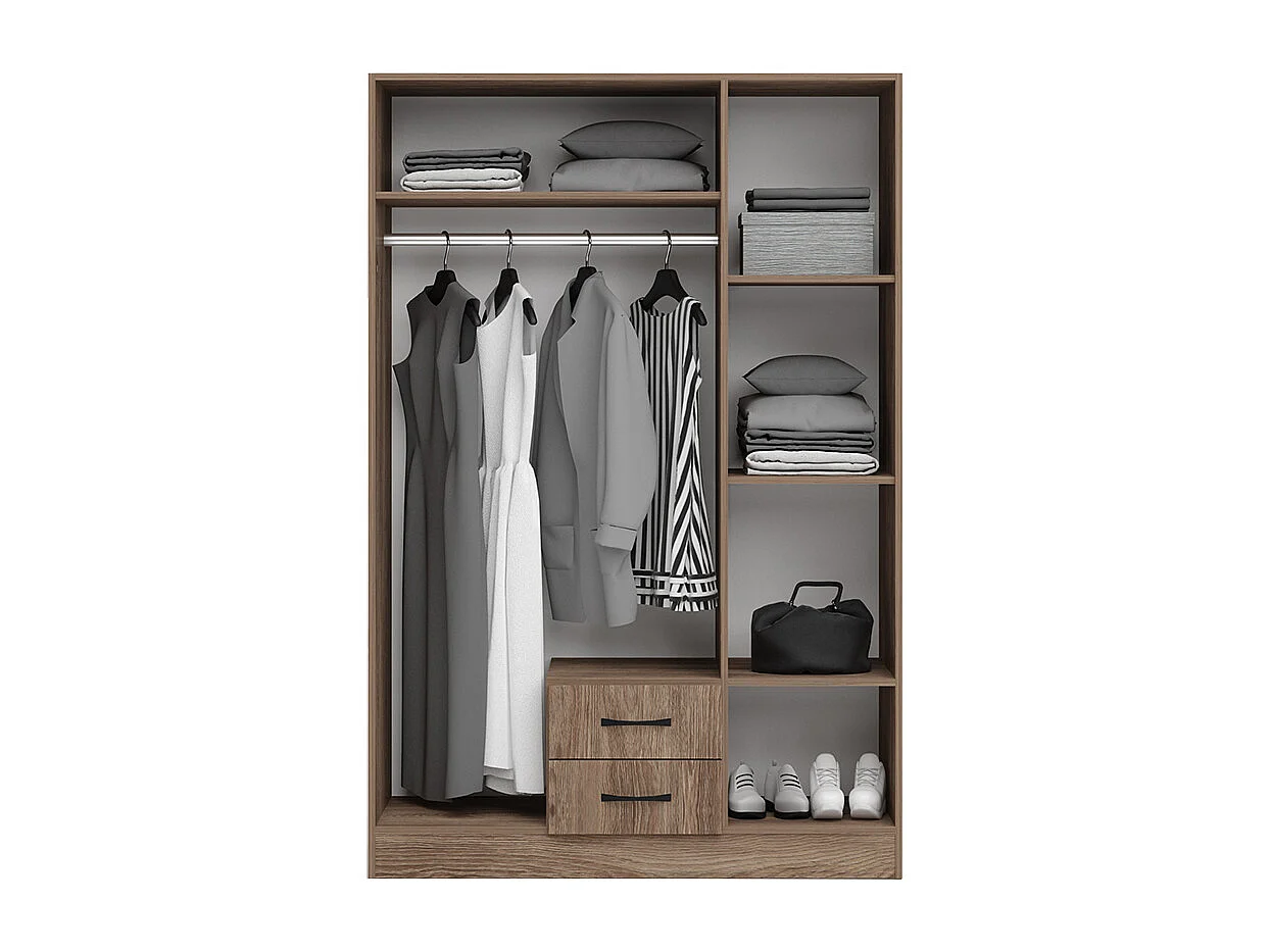 Armadio a tre ante battenti e cassetti con specchio marrone 120x181 AG52