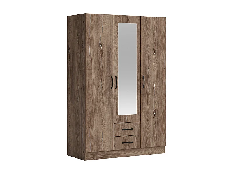Armadio a tre ante battenti e cassetti con specchio marrone 120x181 AG52