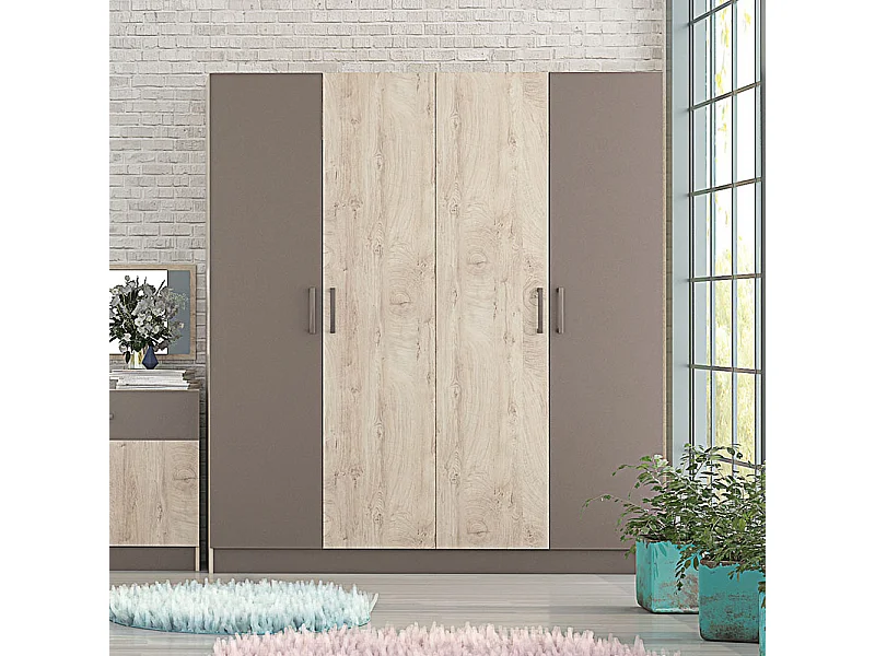Armadio 4 ante battenti 180x200x52 cm rovere chiaro/beige AG38