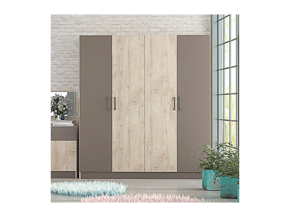 Armadio 4 ante battenti 180x200x52 cm rovere chiaro/beige AG38