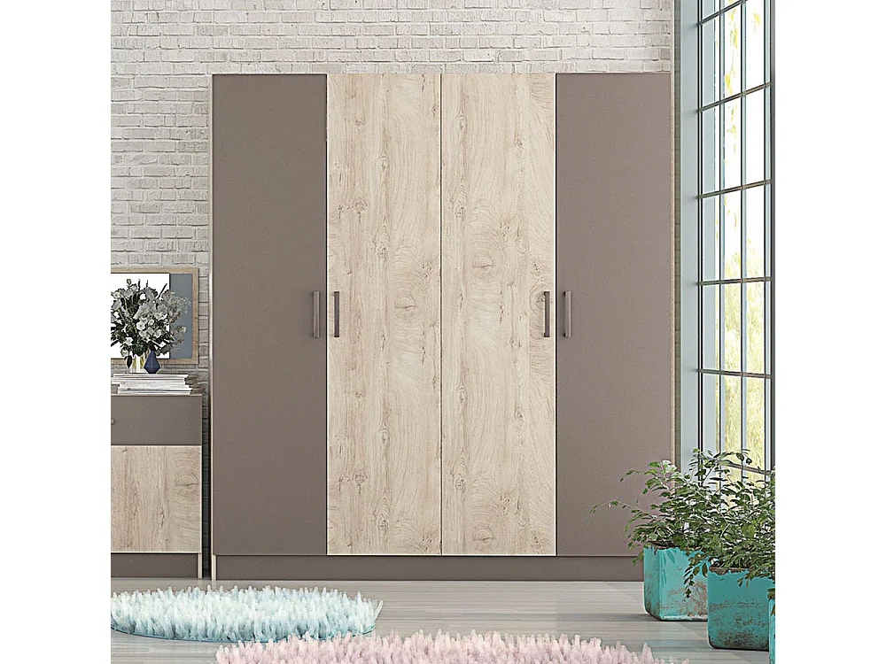 Armadio 4 ante battenti 180x200x52 cm rovere chiaro/beige AG38