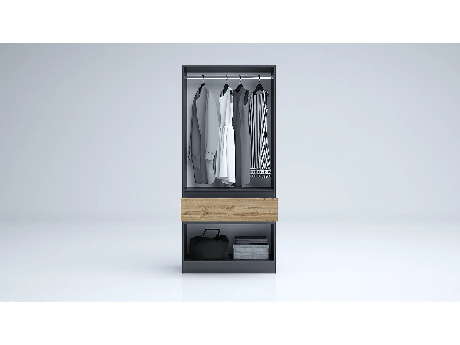 Armadio 4 ante e 1 cassetto 90x200x52 cm rovere/antracite AG55