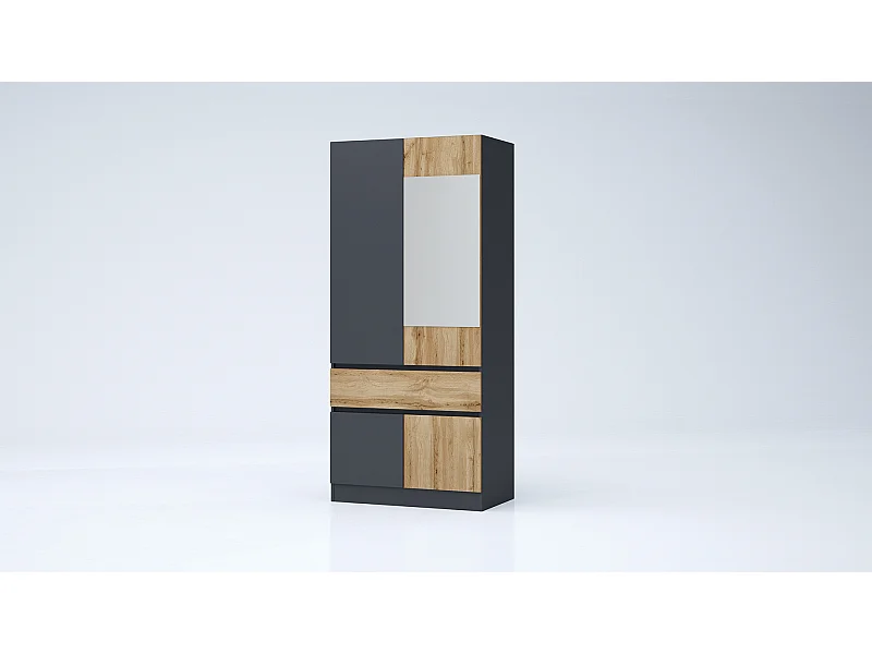 Armadio 4 ante e 1 cassetto 90x200x52 cm rovere/antracite AG55