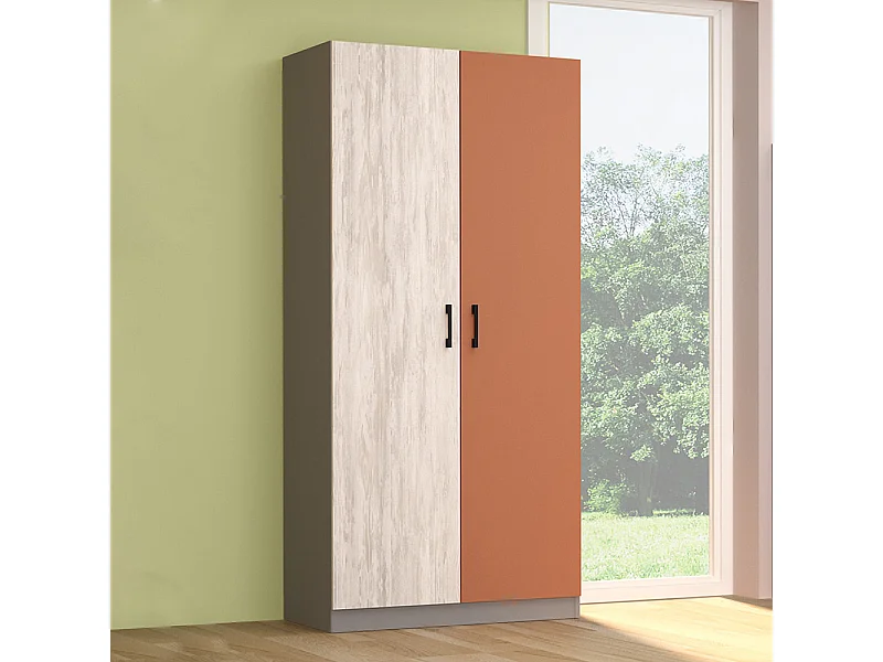 Armadio ad ante battenti soft-closing grigio, bianco legno e arancio AG6