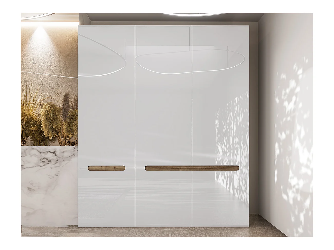 Armadio con sei ante battenti design contemporaneo 180x205 noce e bianco lucido AI17