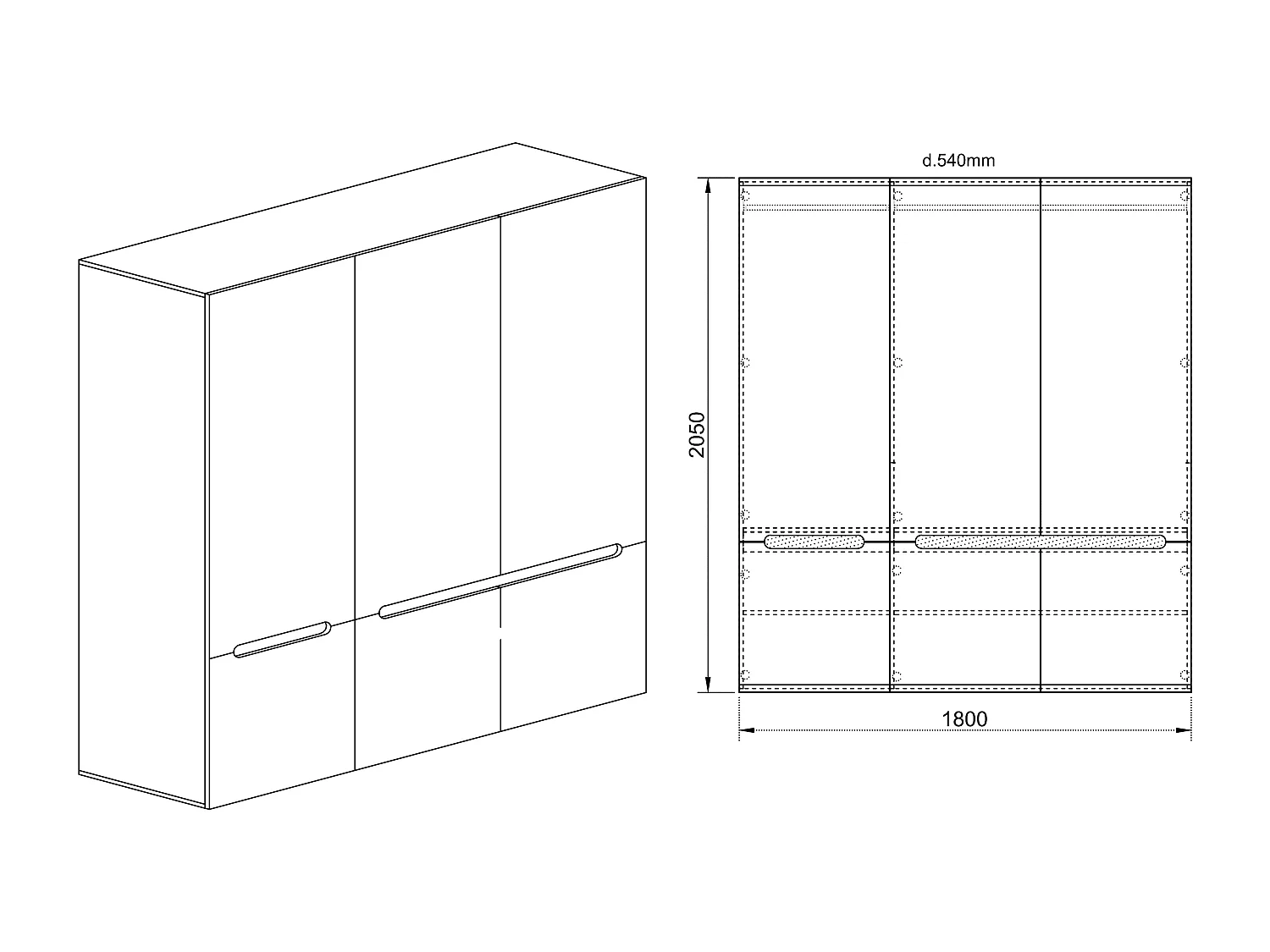 Armadio con sei ante battenti design contemporaneo 180x205 noce e bianco lucido AI17