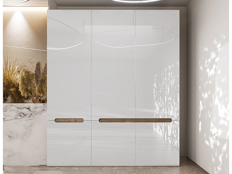 Armadio con sei ante battenti design contemporaneo 180x205 noce e bianco lucido AI17