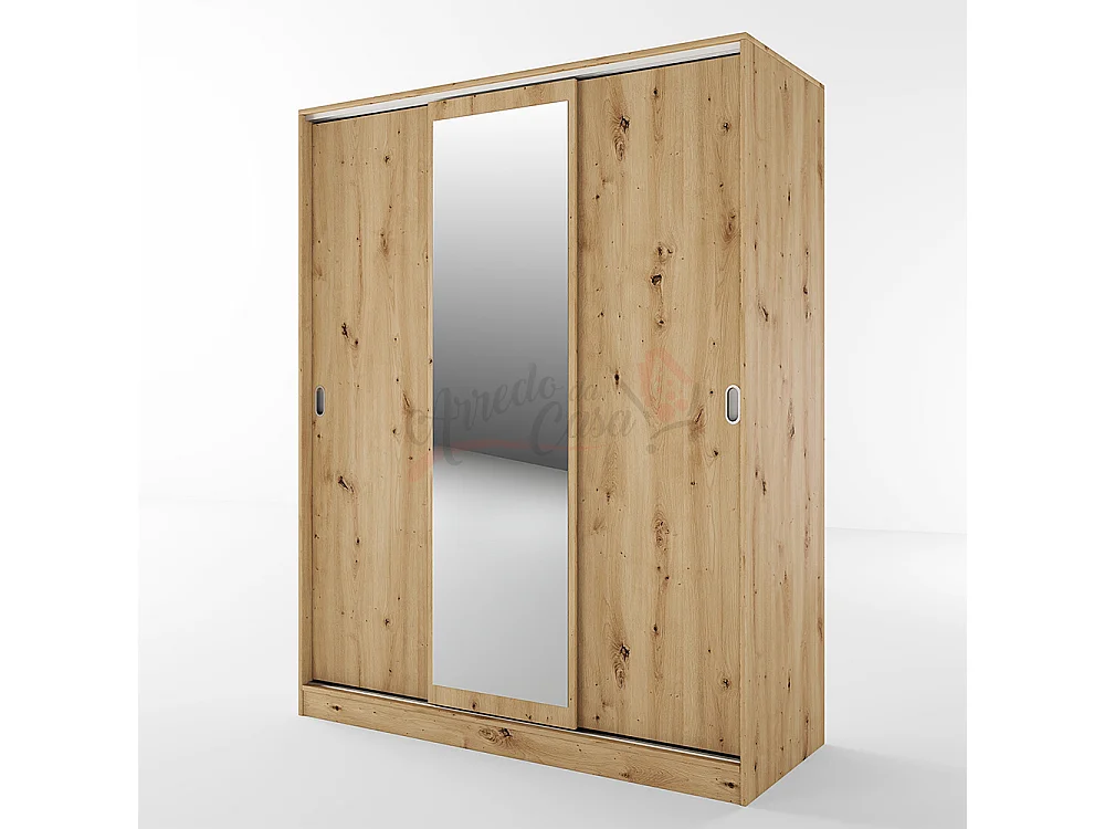 Armadio con tre ante scorrevoli e specchio design moderno effetto legno 150x191 rovere AI1006