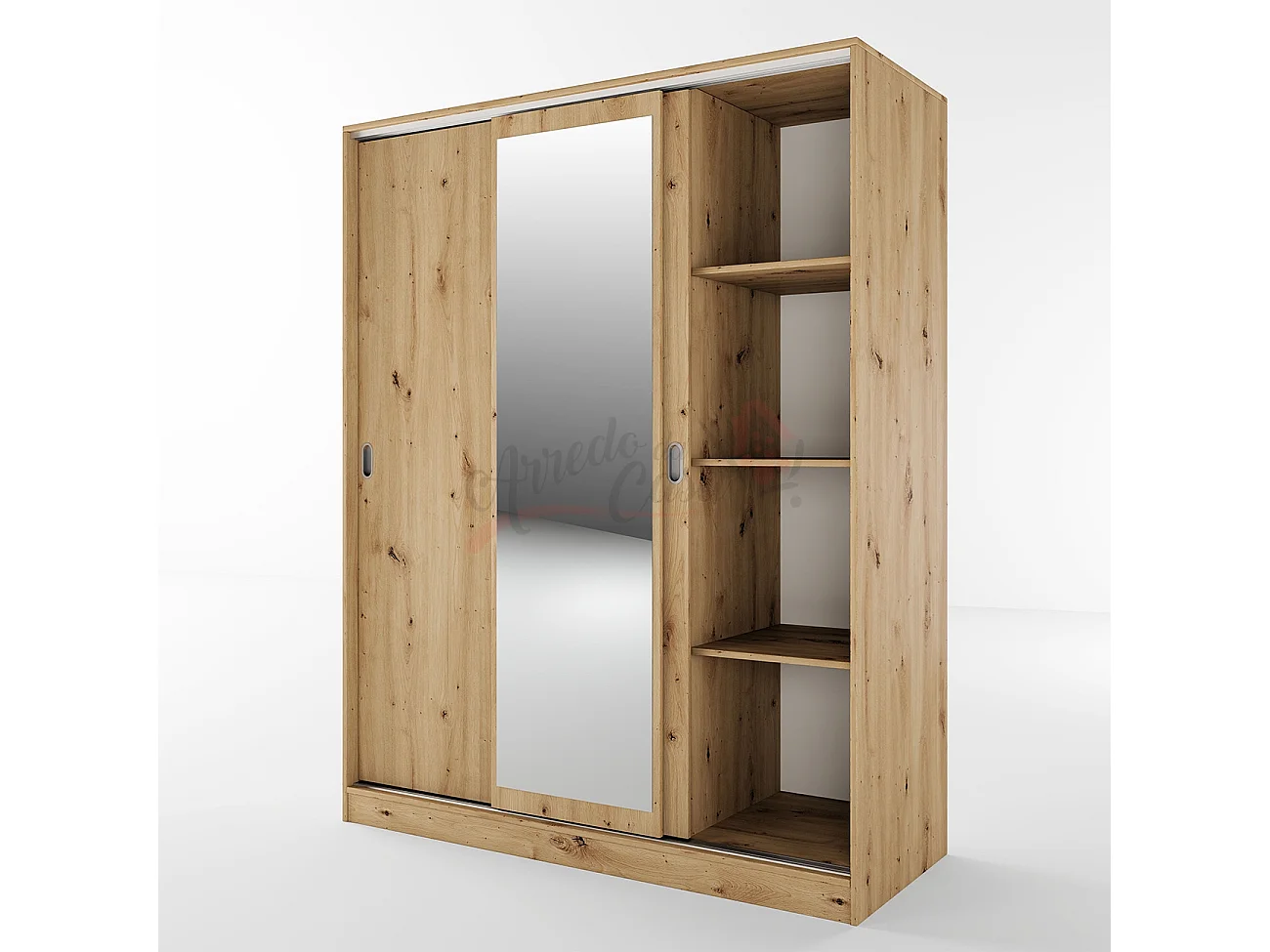 Armadio con tre ante scorrevoli e specchio design moderno effetto legno 150x191 rovere AI1006