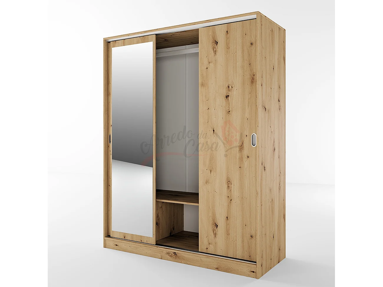 Armadio con tre ante scorrevoli e specchio design moderno effetto legno 150x191 rovere AI1006