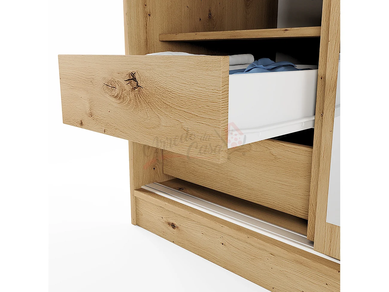 Armadio con tre ante scorrevoli e specchio design moderno effetto legno 150x191 rovere AI1006