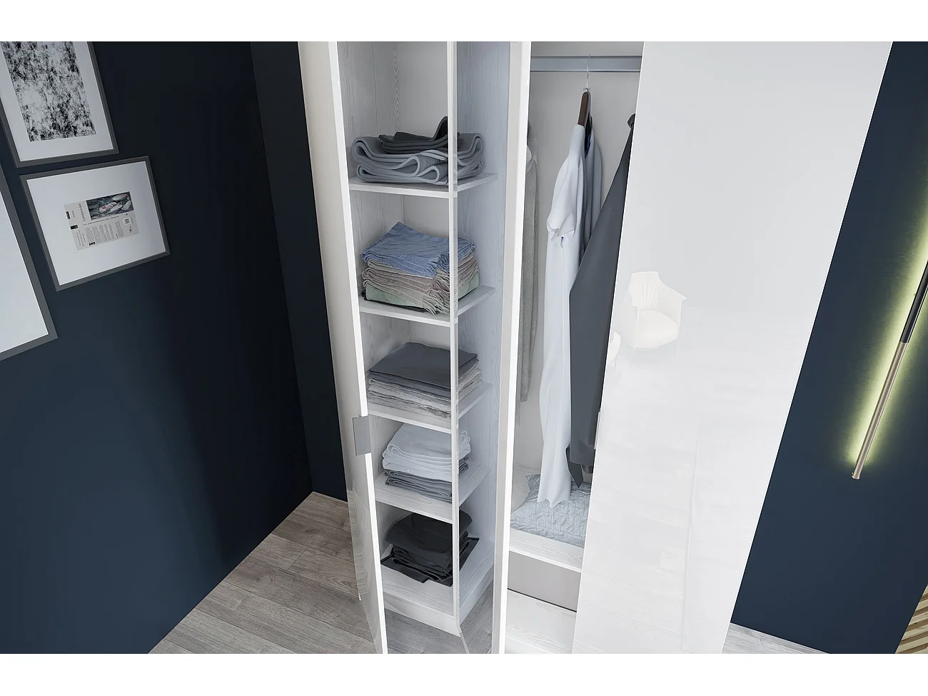 Armadio con tre ante battenti design moderno con specchio centrale 120x190 bianco lucido AI1