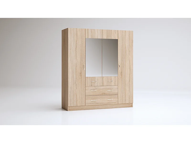 Armadio 4 ante battenti e 2 cassetti 160x181x52 cm rovere AG49