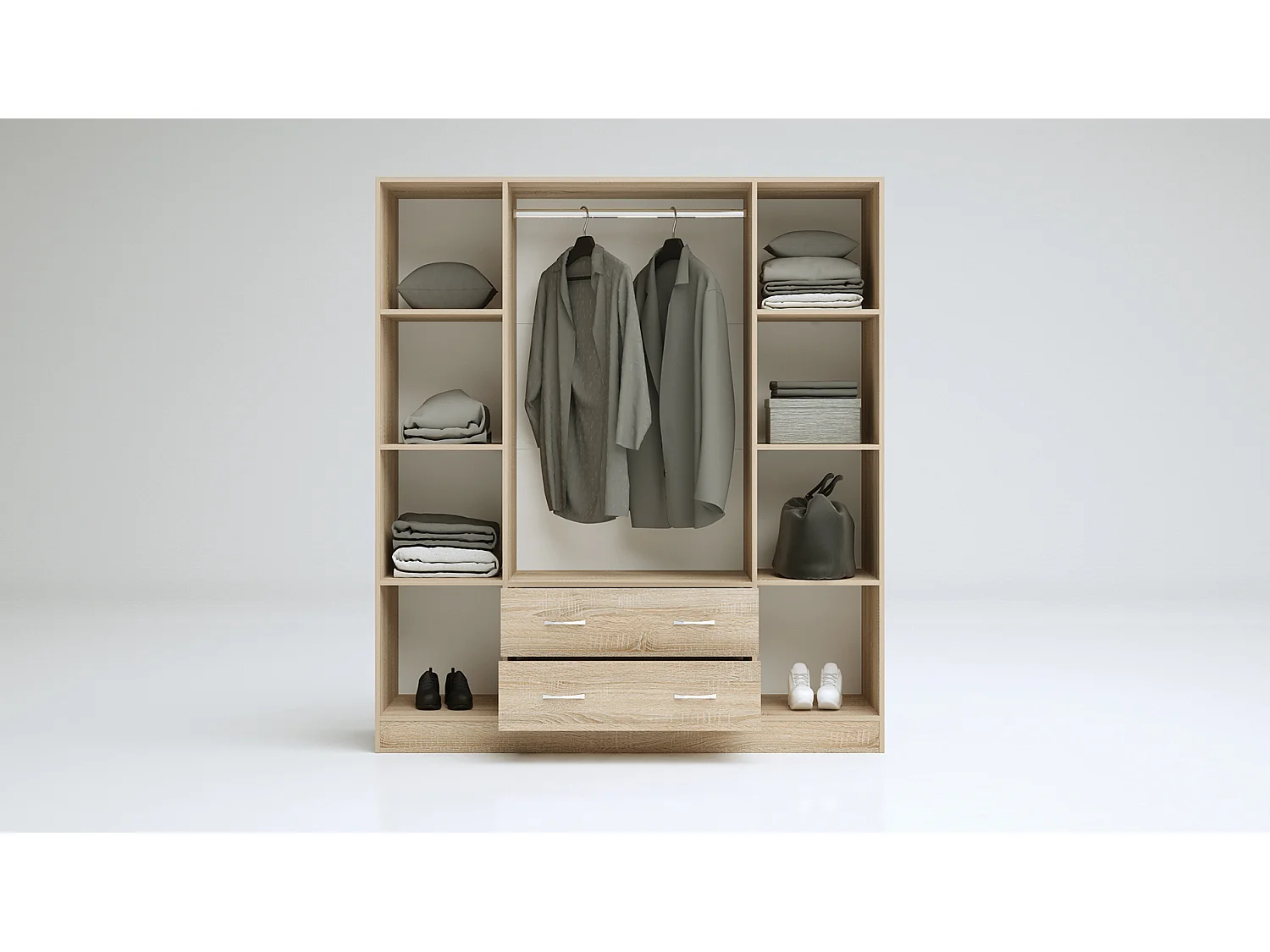 Armadio 4 ante battenti e 2 cassetti 160x181x52 cm rovere AG49