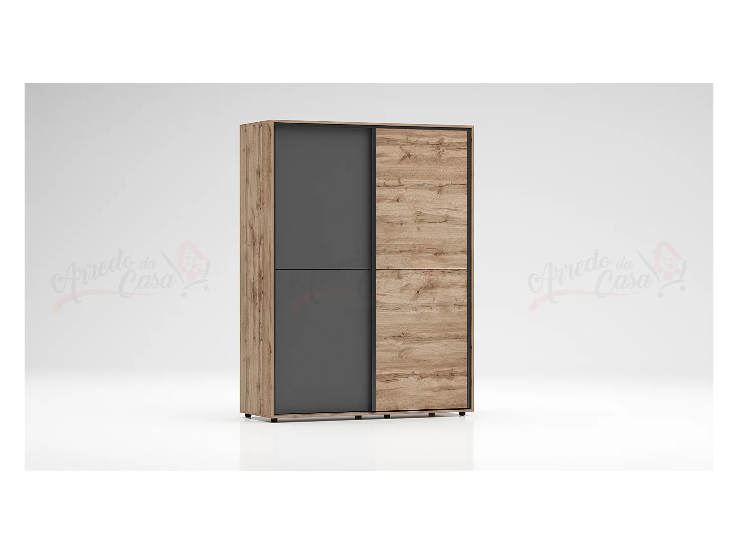 Armadio con due ante scorrevoli design contemporaneo per camera da letto 150x200 rovere e antracite AG4