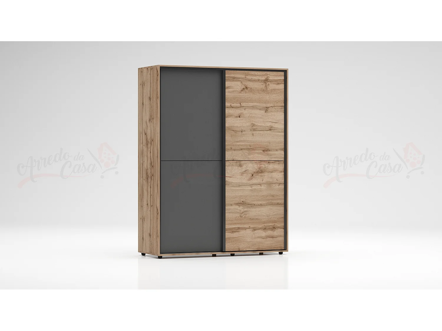 Armadio con due ante scorrevoli design contemporaneo per camera da letto 150x200 rovere e antracite AG4